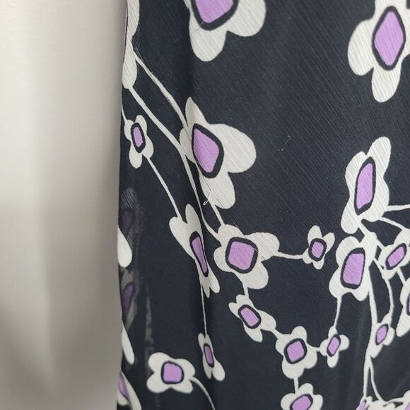 Vintage y2k black purple grunge flower print ruffle sleeve midi dress size 10 - Picture 9 of 9